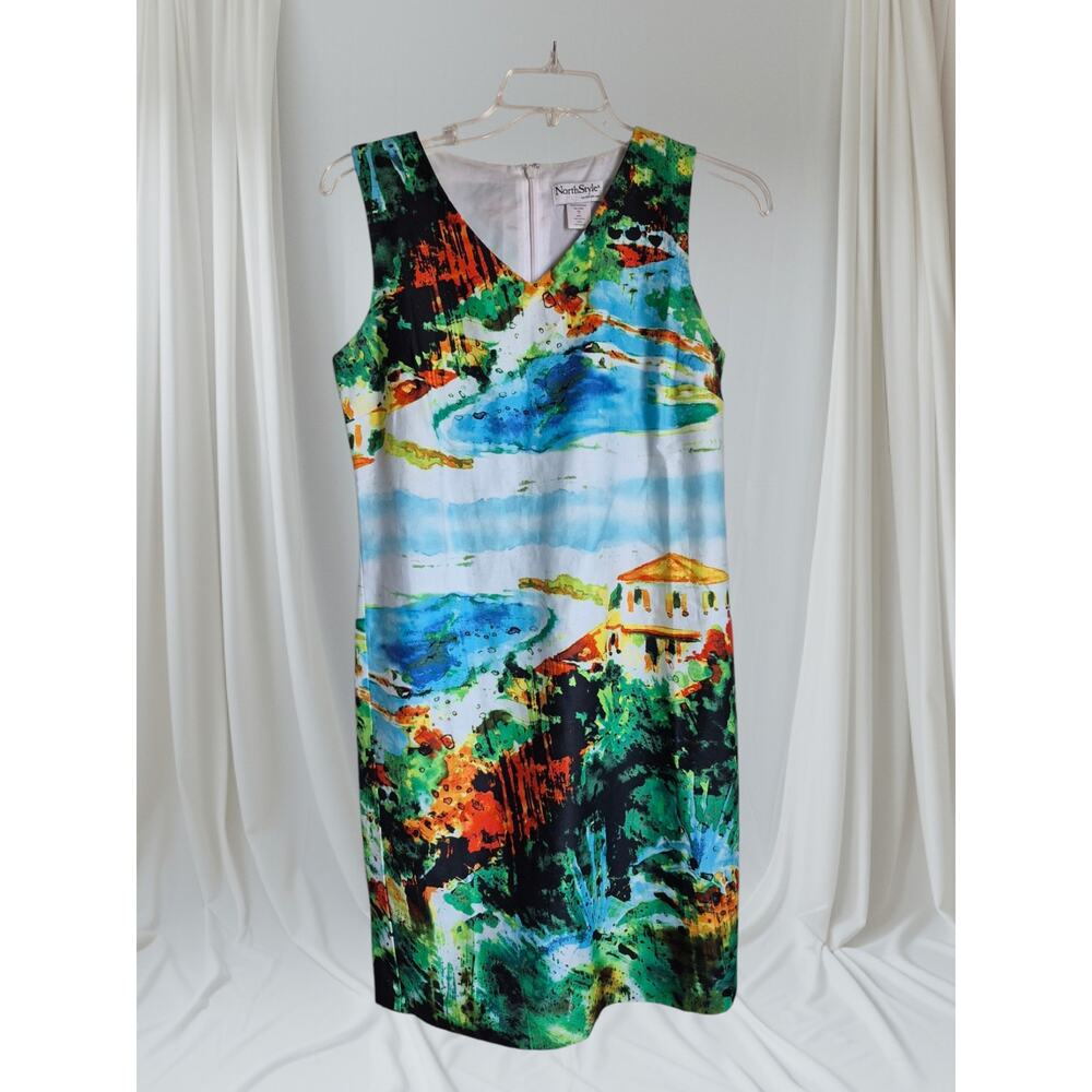 Y2k NorthStyle Size 10 Cotton Multi Color Lined Abstract Italy Villa Coastal Sea